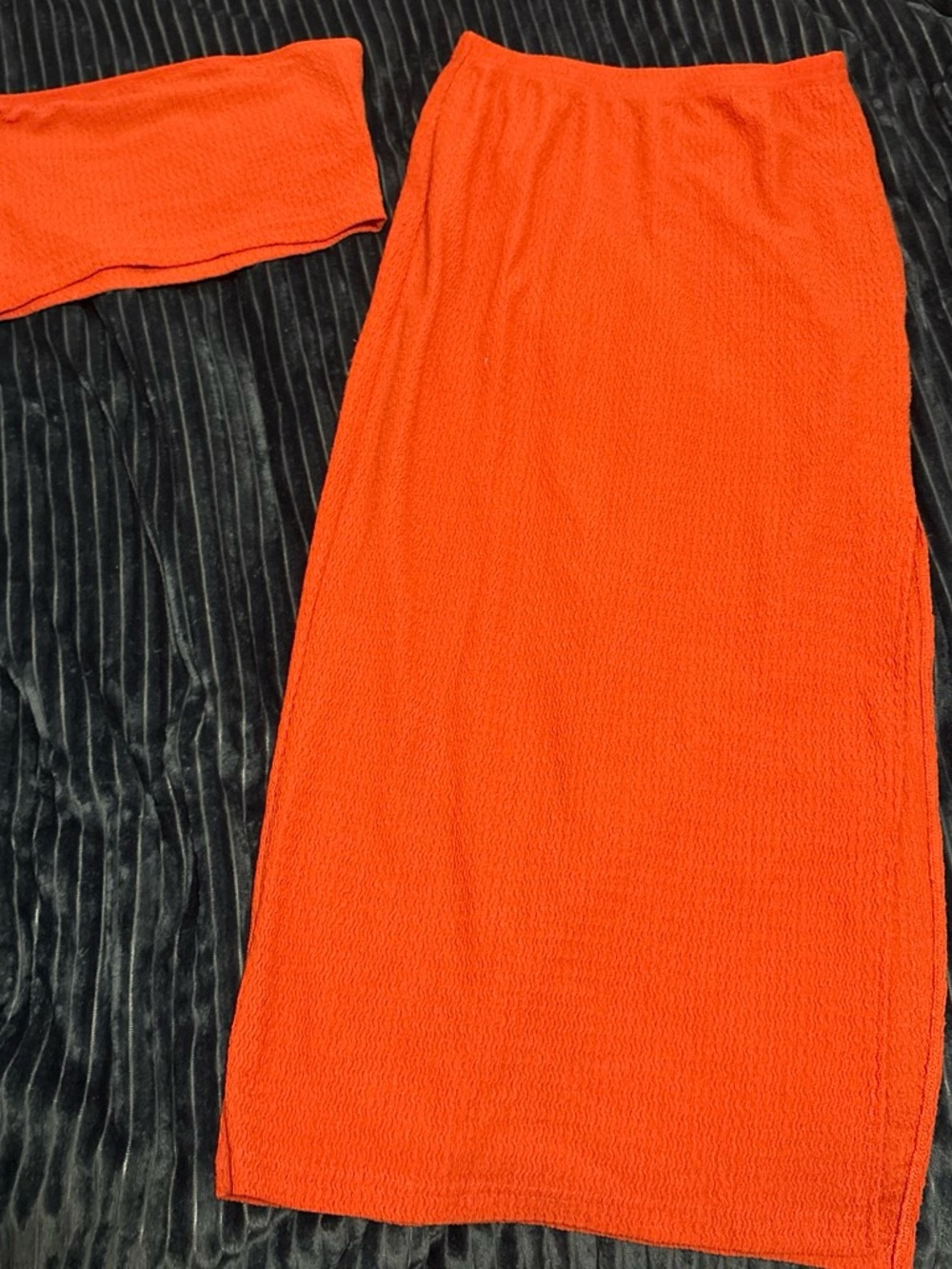 SHEIN Orange Ribbed Maxi Skirt with Bandeau